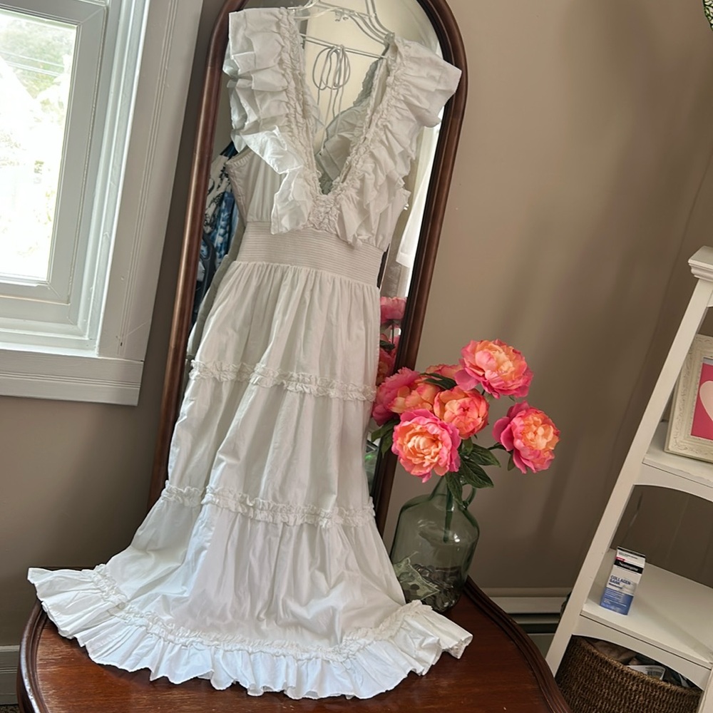 RARE! • ANTHROPOLOGIE • LOVE THE LABEL ‘Azalea’ White Ruffle Tiered Midi Dress - Picture 9 of 16